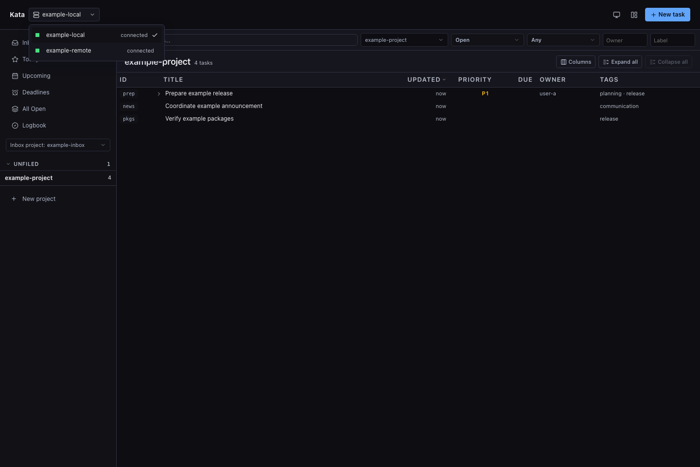 Kata Web UI switching between two synthetic configured daemons